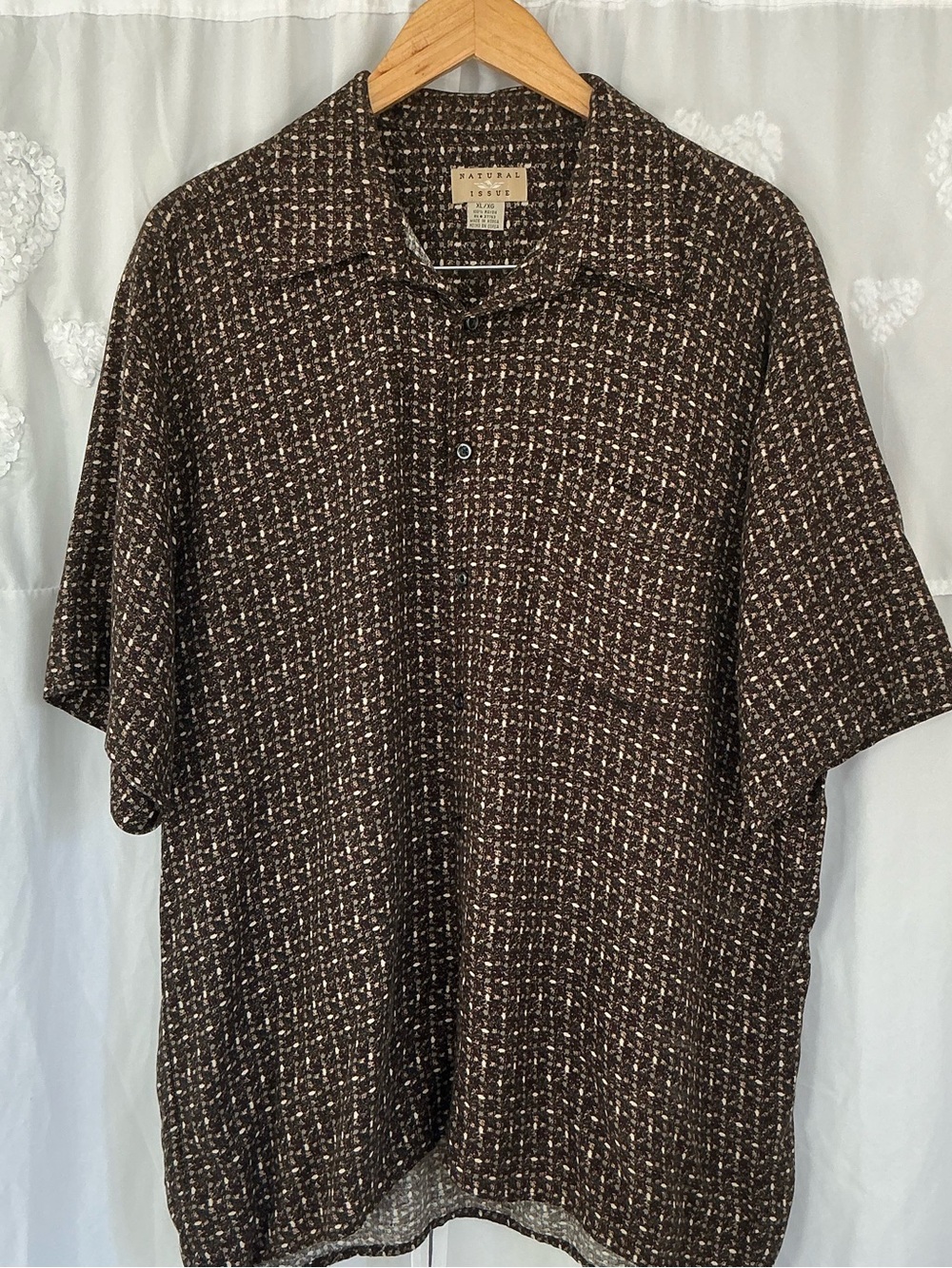 Natural Issue Vintage 90’s Retro Men’s Brown Patterned Short-Sleeve Shirt SizeXL